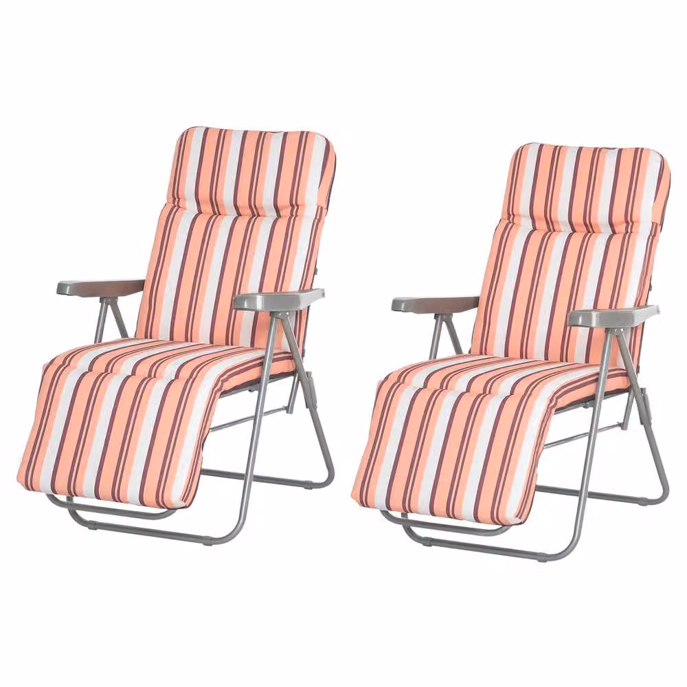 Outsunny Set of 2 Adjustable Sun Loungers with Weatherproof Cushions in Orange and Grey – 2