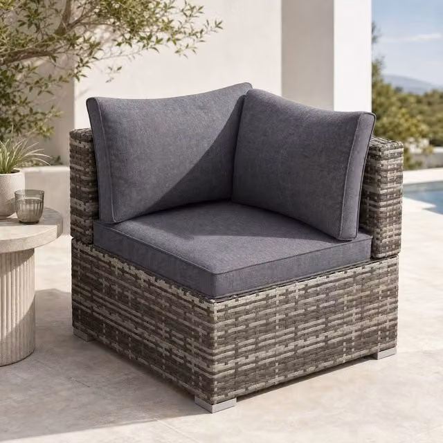 STILVORA Grey Rattan Corner Sofa with Cushions and Steel Frame – 1