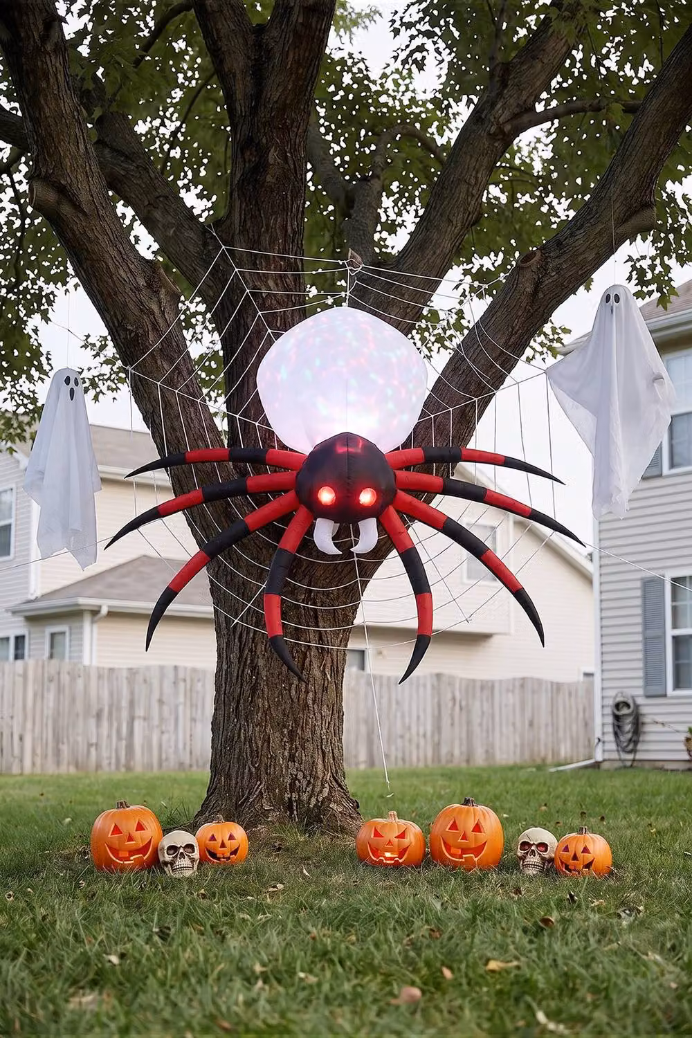 Living and Home Halloween Inflatable Giant Spider with Built-in LED Lights, Black and Multicolour – 2