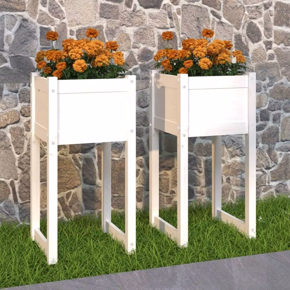 Berkfield Home White Pine Wood Planters, 2 Pack, W/D/H: 40 x 40 x 81 cm – 2