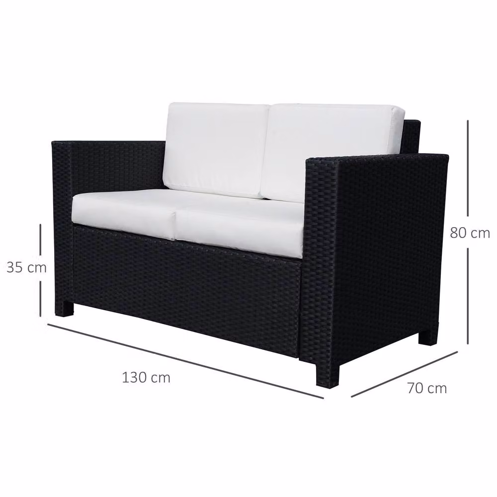ERGOVEXA 2 Seater Rattan Garden Sofa in Black with Upholstered Cushions and Powder Coated Steel Frame – 2
