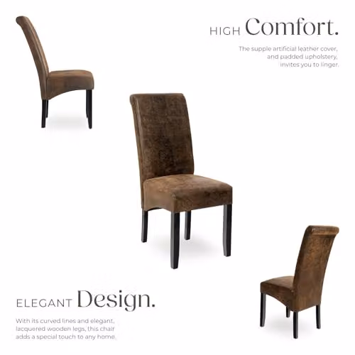 tectake Set of 6 Dining Chairs with Synthetic Leather and Wood Legs in Brown – 5
