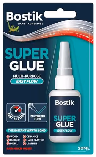 Bostik Super Glue Easy Flow Liquid 20ml – Ultra Strong, Rapid-Setting Cyanoacrylate Adhesive in Transparent