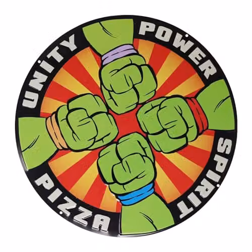 FaNaTtik Teenage Mutant Ninja Turtles Pizza Power Round Metal Tin Sign, Multicolour Retro Wall Art, Diameter: 28 cm – 3