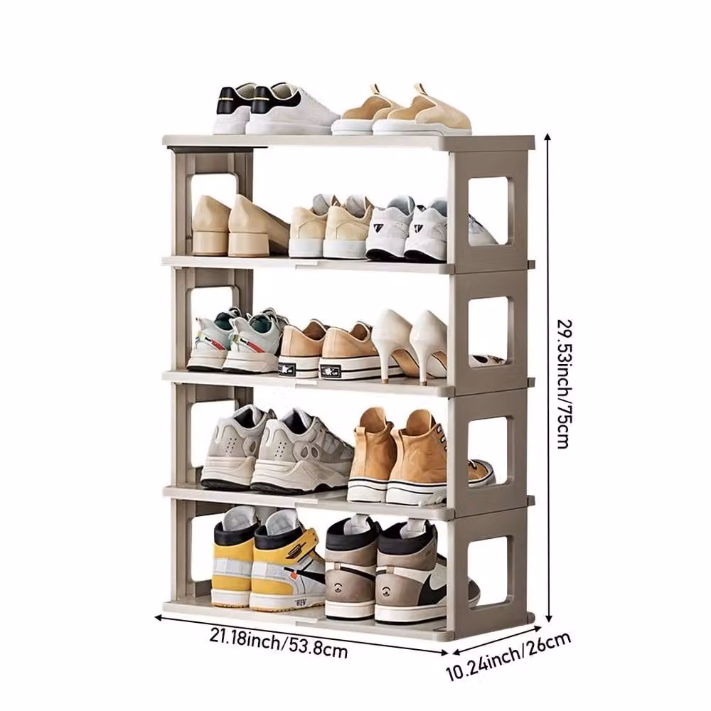 EONLION 5 Layer Folding Plastic Shoe Rack Storage Shelf in Beige, W: 50 cm, H: 75 cm, D: 50 cm – 2