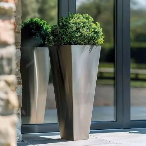 Tulipy Silver Galvanised Steel Tall Tapered Square Planter W: 40 cm, D: 40 cm, H: 90 cm – 2