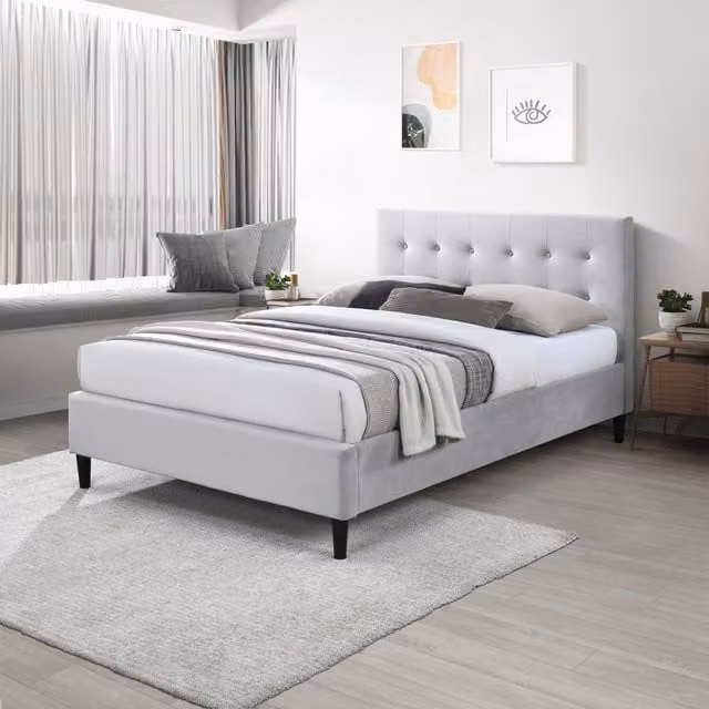 FurnitureboxUK Lotus Velvet Chesterfield Bed Frame, Grey, W/D/H: 140 x 200 cm