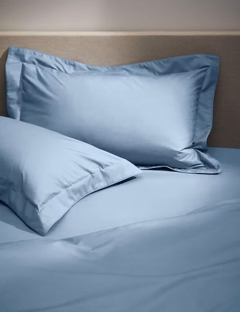 M&S 2 Pack Egyptian Cotton 230 Thread Count Crisp Oxford Pillowcases in Light Wedgewood Blue