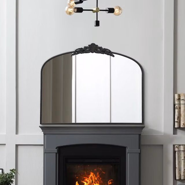 MirrorOutlet Crown Overmantle Arched Wall Mirror with Black Metal Frame
