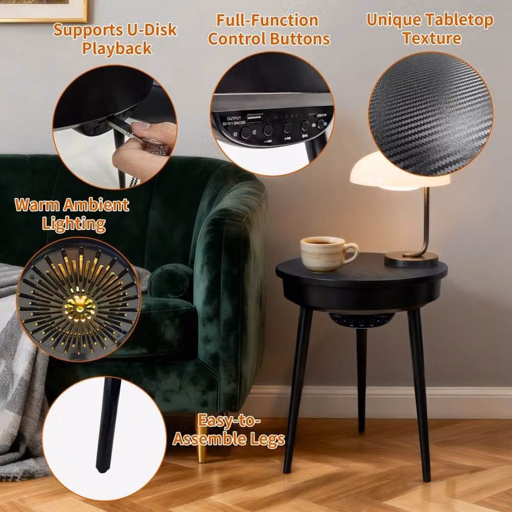 Kelvenix Round Side Table in Black with Carbon Fiber and Composite Finish – 5