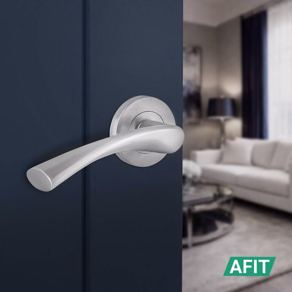 AFIT Satin Nickel Internal Lever Door Handles with Rose, Silver, 4 Pairs – 3