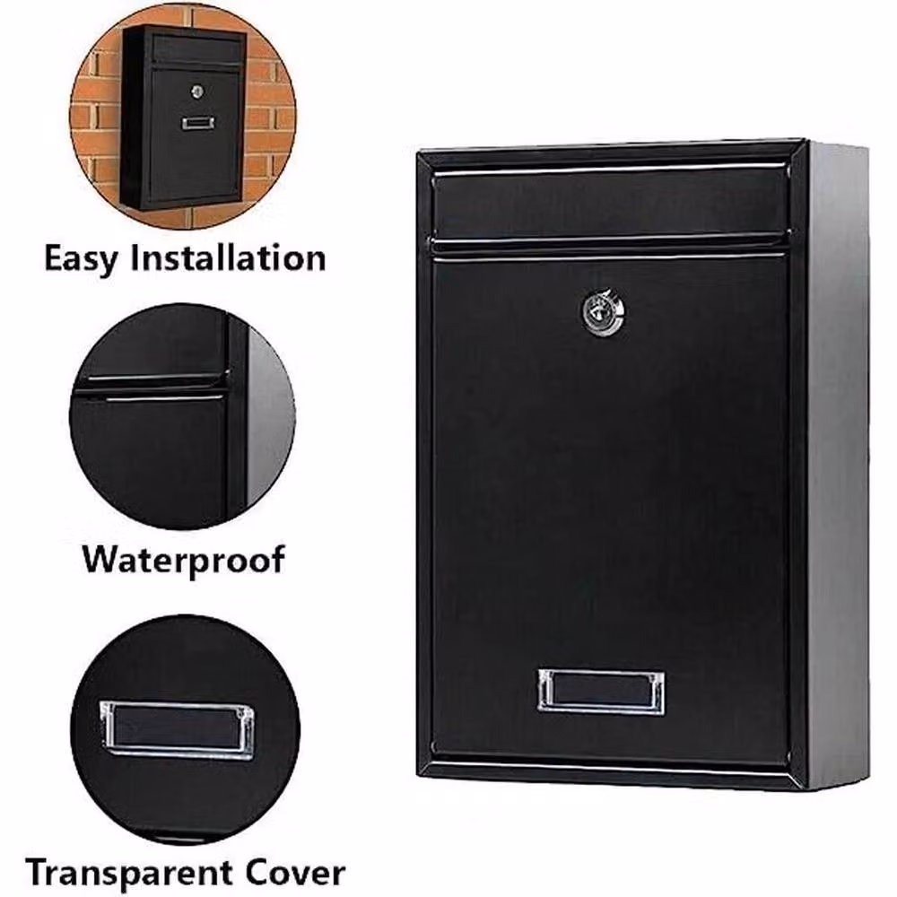 FLAVORA Lockable Wall Mounted Metal Letterbox in Black – 4