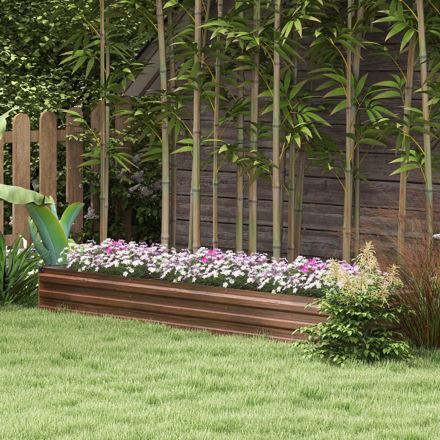 Outsunny Brown Galvanised Steel Raised Bed Planter with Open Bottom, W: 60 cm, D: 30 cm, L: 240 cm – 2