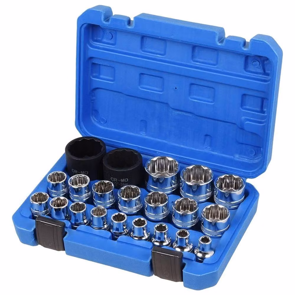 NESTLUNE 21-Piece 1/2 inch Drive Spline Shallow Impact Socket Set in Silver – 4