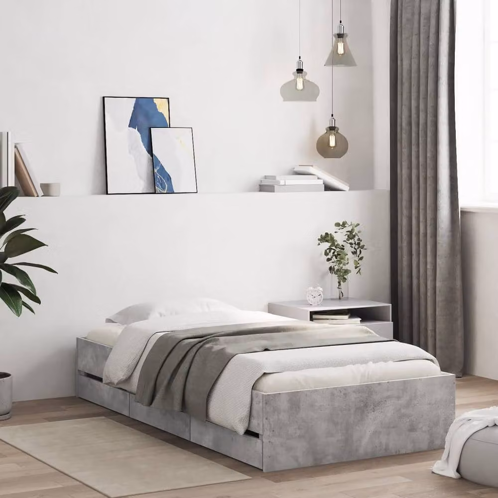Berkfield Home Modern Bed Frame with Drawers in Concrete Grey, W/D/H: 90 x 200 cm – 2