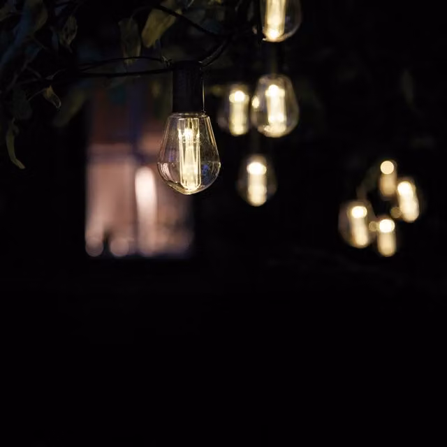 Luxform Alicante Solar LED String Lights with Warm White Glass Cylinder Tubes in Black