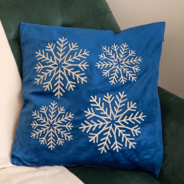 Samuel Alexander Sapphire Snowflake Soft Christmas Decorative Cushion, Blue, 45 x 45 cm