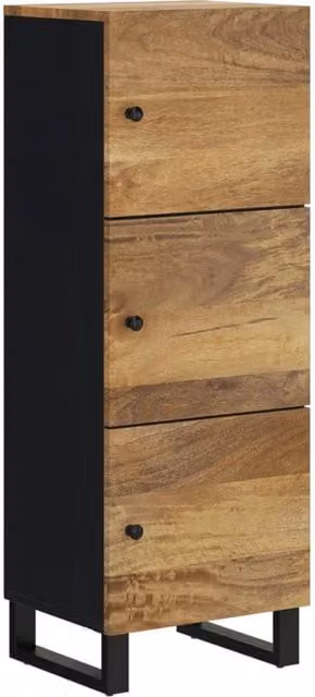 Berkfield Home Industrial Highboard with 3 Hinged Doors, Brown Mango Wood and Iron, W/D/H: 40 x 33 x 110 cm