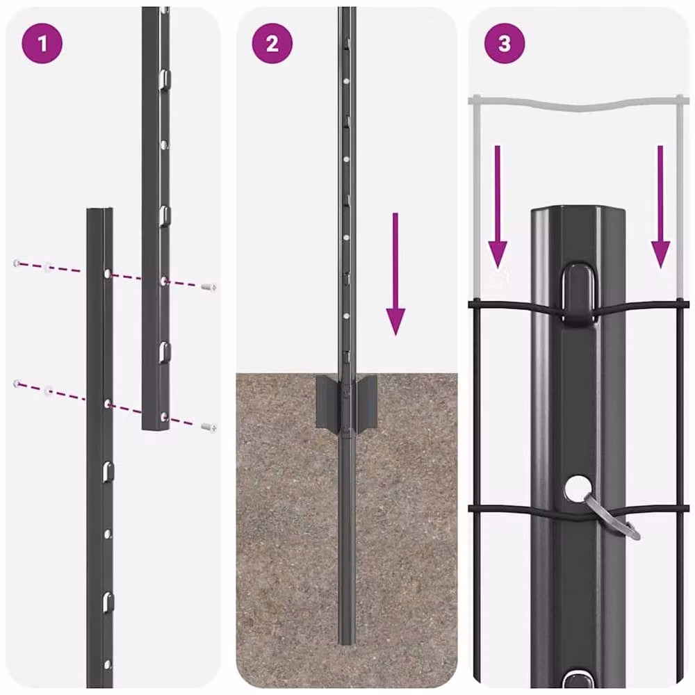 Berkfield Home Modern Euro Fence with 10 U Posts in Grey Steel, 2 x 10 m – 6