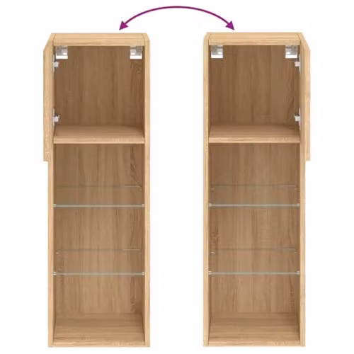 vidaXL Set of 2 Modern Wall-Mounted TV Cabinets with LED Lights and Internal Shelves, Brown, W/D/H: 30.5 x 30.0 x 90.0 cm – 2