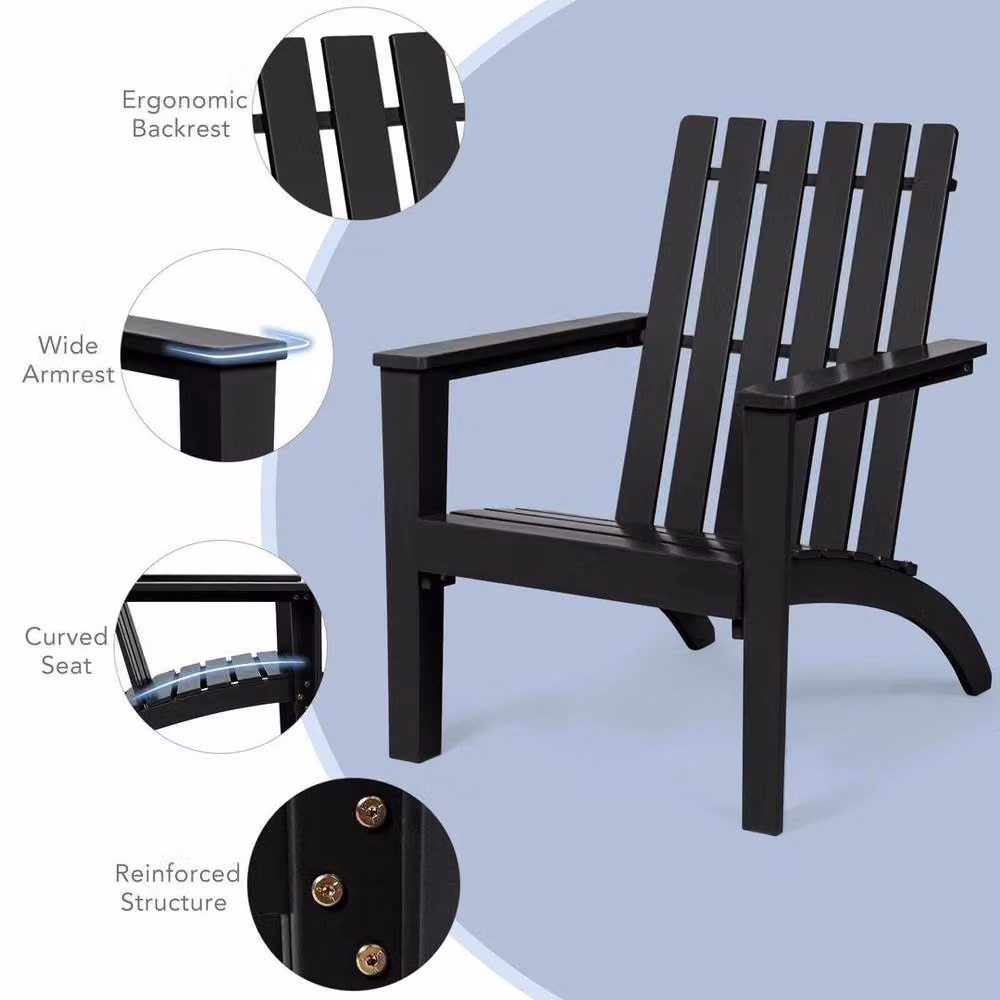 KORVIXA Solid Acacia Wood Adirondack Garden Chair in Black, W/D/H: 100 x 100 x 100 cm – 5