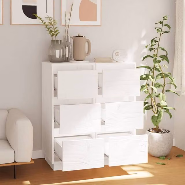 Berkfield Home Set of 2 White Solid Wood Pine Sideboards, W/D/H: 32 x 34 x 75 cm