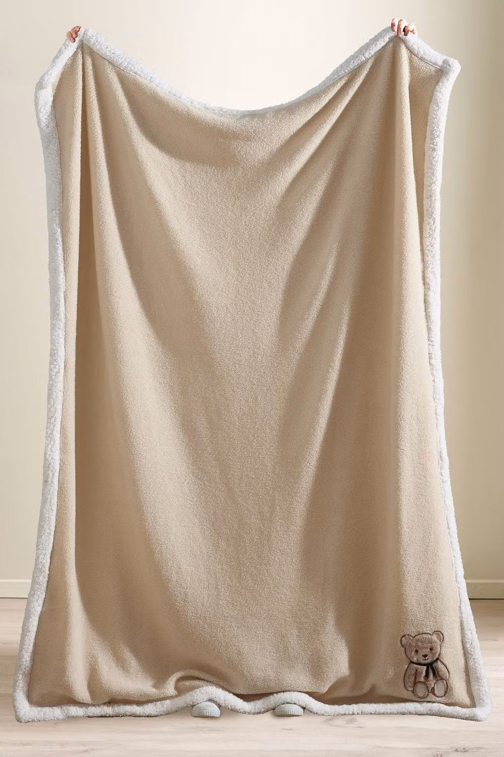 Catherine Lansfield Sherpa Teddy Bear Cosy Fleece Blanket Throw in Natural, W/D/H: 130 x 170 cm – 2