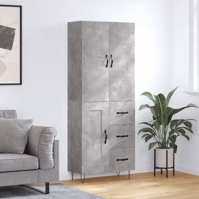 Berkfield Home Industrial Highboard in Concrete Grey, W/D/H: 69.5 x 34 x 180 cm – 1