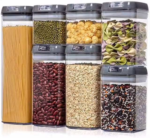 Living and Home 7-Piece Airtight Food and Cereal Storage Container Set with Clip Lids, Grey, 6.9L Total Volume – 1