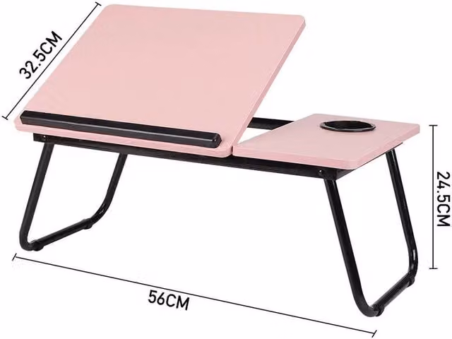 FORGEVIO Pink Folding Laptop Bed Tray with Tilting Top, W/D/H: 56 x 24 x 32.5 cm