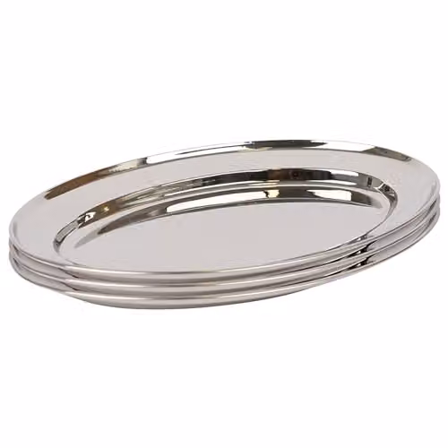 Argon Tableware Silver Stainless Steel Oval Serving Platters, Pack of 3, W: 35 cm, D: 24 cm – 1