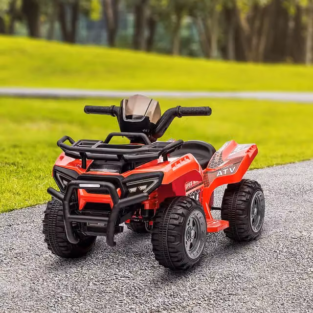 HOMCOM Kids 6V Red Ride on Electric ATV Four Wheeler with Working Headlights and Rechargeable Battery