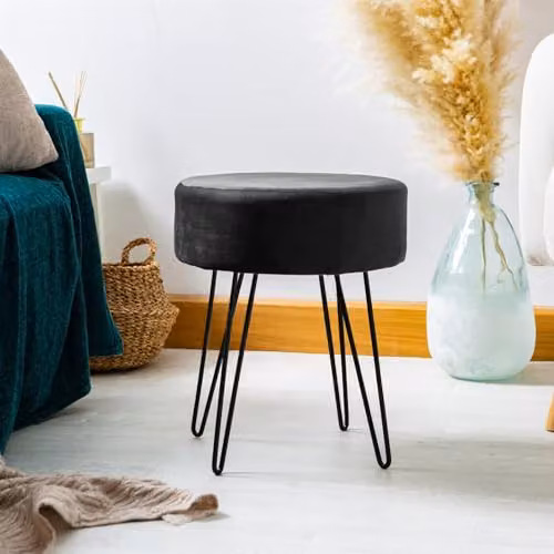 Harbour Housewares Modern Cylindrical Velvet Footstool in Black – 3