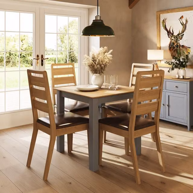 FWStyle Large Square Oak Compact Dining Table in Dove Grey