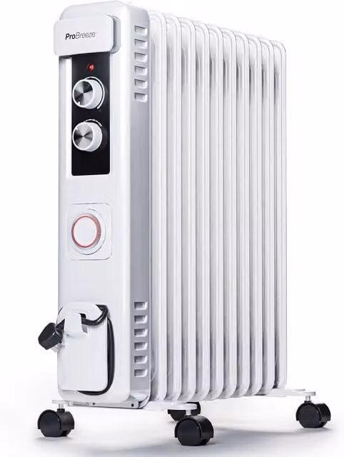 Pro Breeze 2500W Compact Oil Filled Radiator with Thermostat Control, White