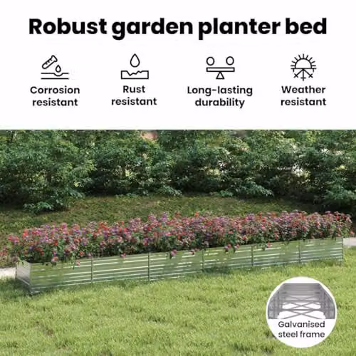 vidaXL Galvanised Steel Raised Garden Bed, Silver, W: 80 cm, D: 80 cm, H: 45 cm – 3