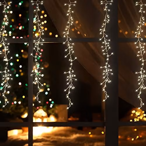 The Christmas Workshop 70439 Waterfall Curtain Chaser LED Lights, Warm White, 240 LEDs, 5m Lead Wire, IP44 Waterproof for Indoor and Outdoor Use – 1