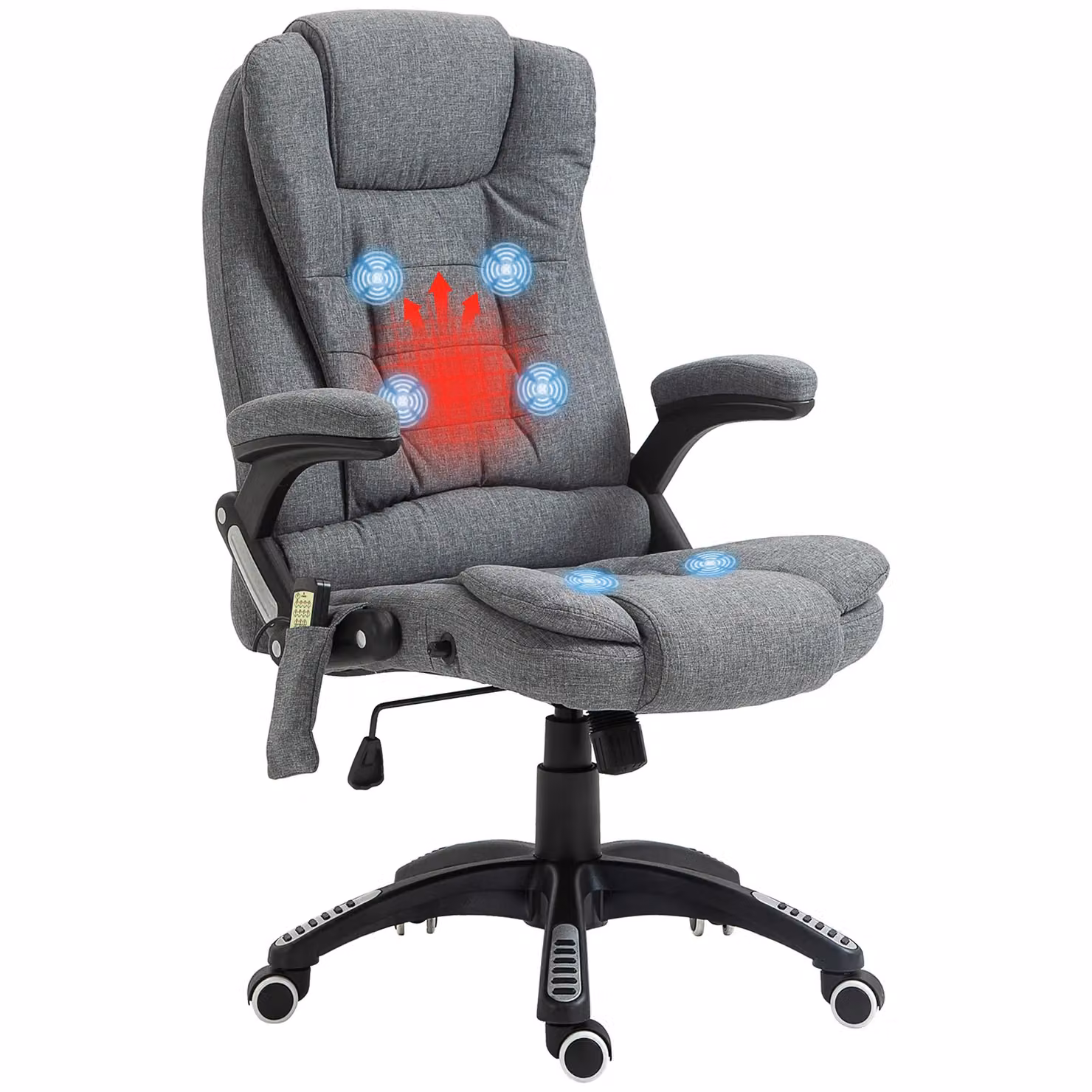 Vinsetto Ergonomic Grey Fabric Massage and Heated Office Gaming Chair with Adjustable Arms and Lumbar Support – 2