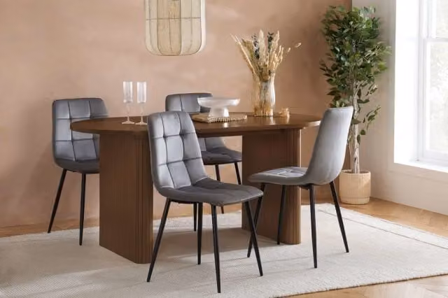 Birlea Axel Walnut Oval Dining Table and 4 Chair Set in Brown