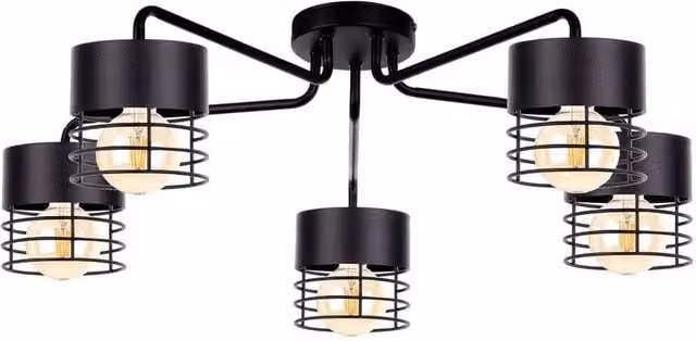 Netlighting Elle Multi Arm Semi Flush Ceiling Light in Black, 70cm, 5x E27