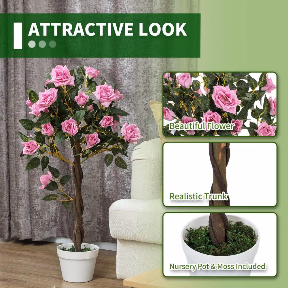 STILVORA Artificial Pink Rose Tree in Pot, Height: 90 cm – 5