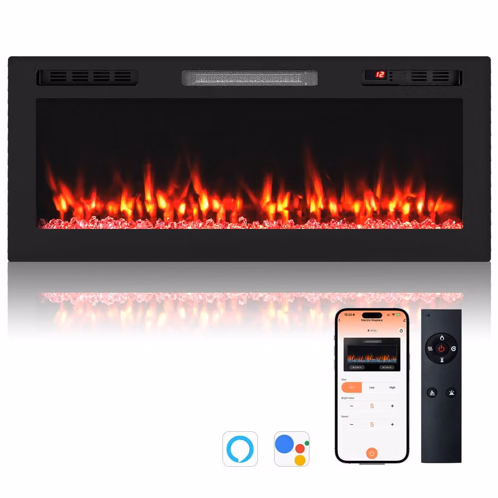 Costway Black Recessed Electric Fireplace Heater with App Control and WiFi, 1500W, W: 101.6 cm, H: 101.6 cm – 2