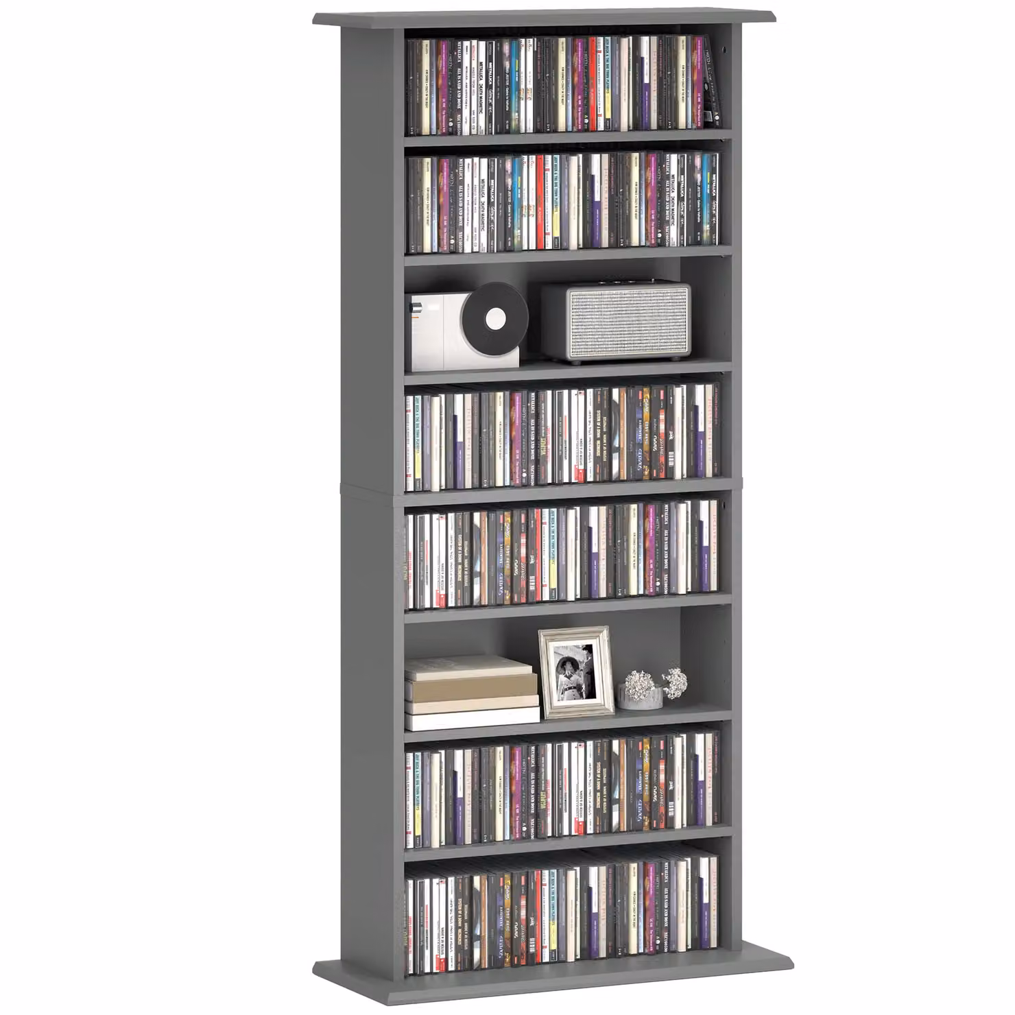 HOMCOM Grey CD and DVD Storage Unit with Adjustable Shelves and Media Compartments – 2