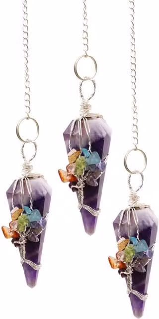 KDMD Magic Pendulum Seven Chakra Amethyst Stone Hanging Ornament in Purple