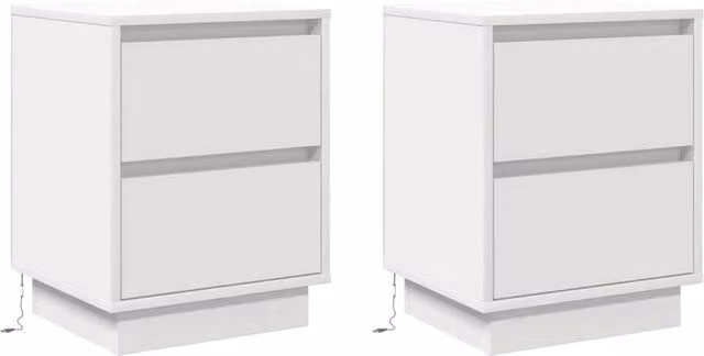 Berkfield Home Set of 2 White Bedside Cabinets with Integrated LED Lights and Soft Close Drawers, W/D/H: 39 x 34.5 x 50 cm