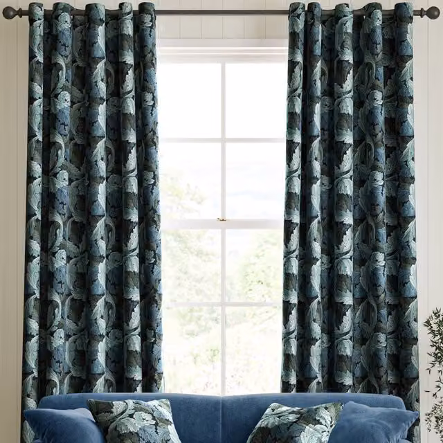 William Morris At Home Acanthus Floral Velvet Made to Measure Eyelet Curtain in Blue