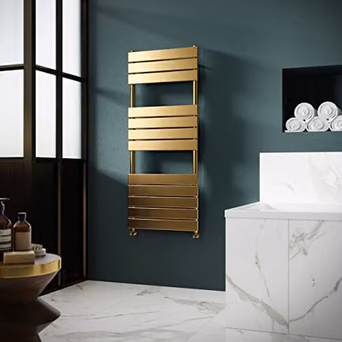 nuie Piazza Square Wall Hung Towel Rail, W: 50.0 cm, H: 121.3 cm, Gold/Brass – 2