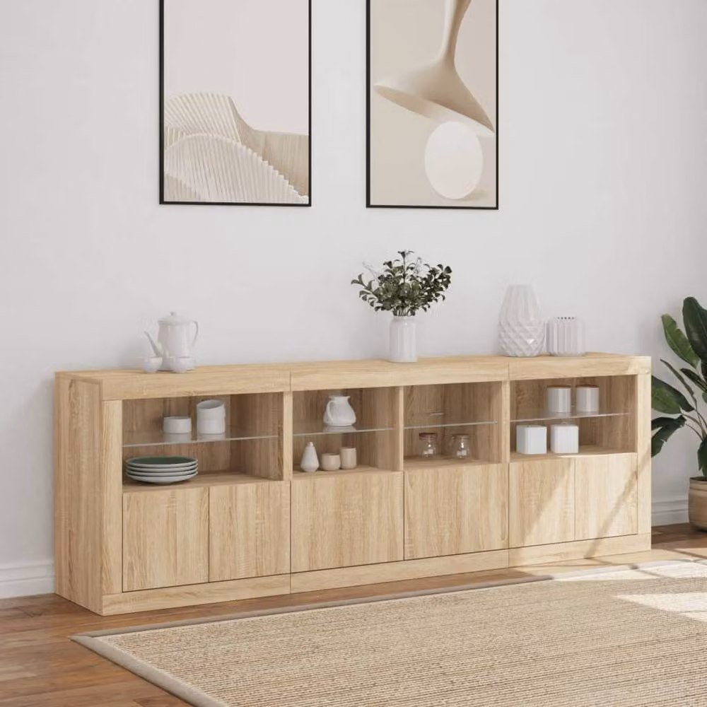 Berkfield Home Modern Sideboard with Integrated LED Lights in Sonoma Oak, Natural, W/D/H: 202 x 37 x 67 cm – 3