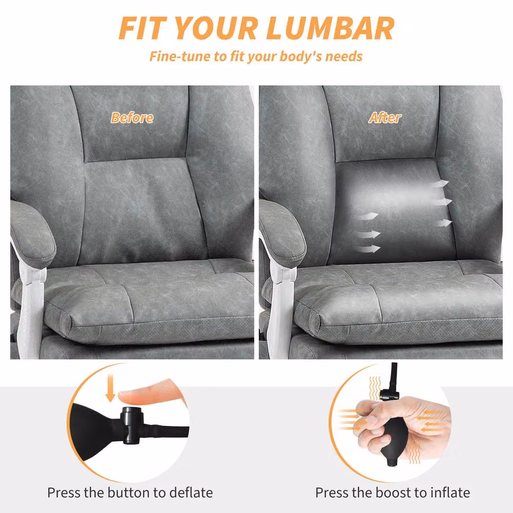 Rolipo Modern Grey Faux Leather Task Chair with Headrest and Armrests for Home Office – 6