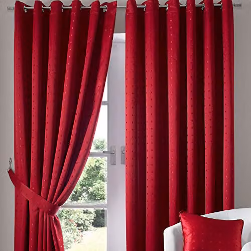 IT IDEAL TEXTILES Red Opaque Eyelet Curtains